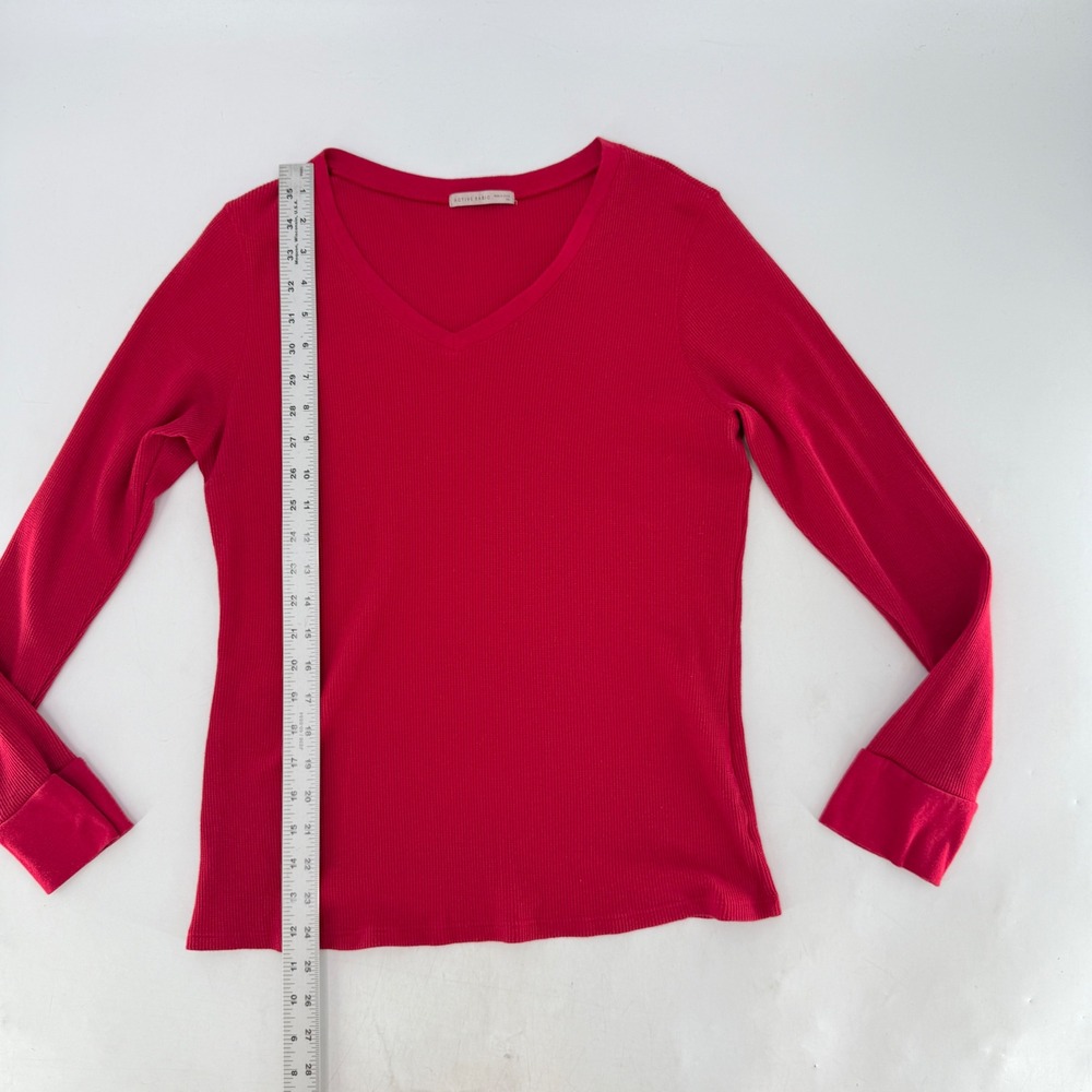 Active Basic 1XL Long Sleeve V Neck Waffle Knit‎ Top Red Basic Runs Small - Picture 9 of 10